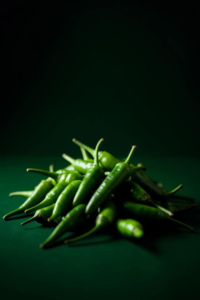 Heap of fresh green chillies graded for export