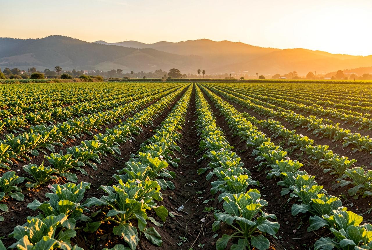 Field of vegetables being harvested at a partner farm