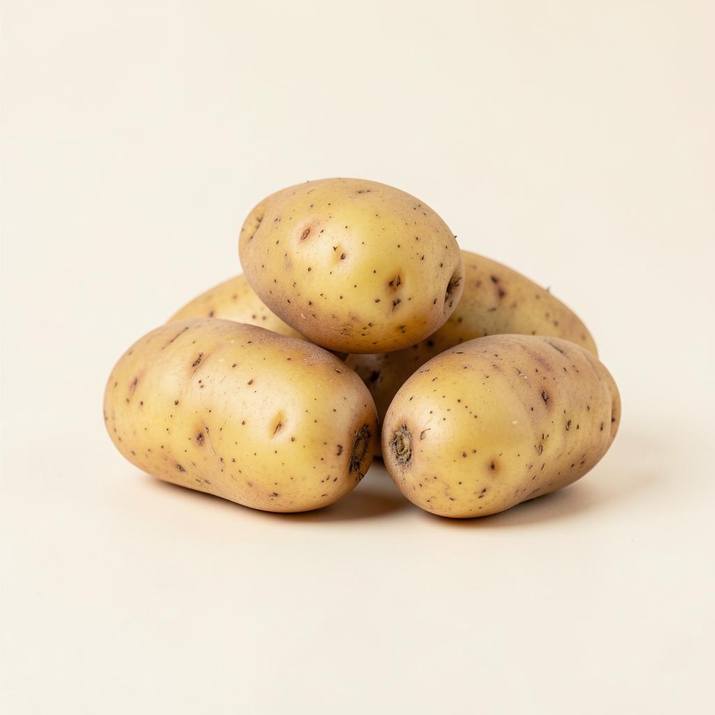 Fresh washed potatoes packed in a wooden crate