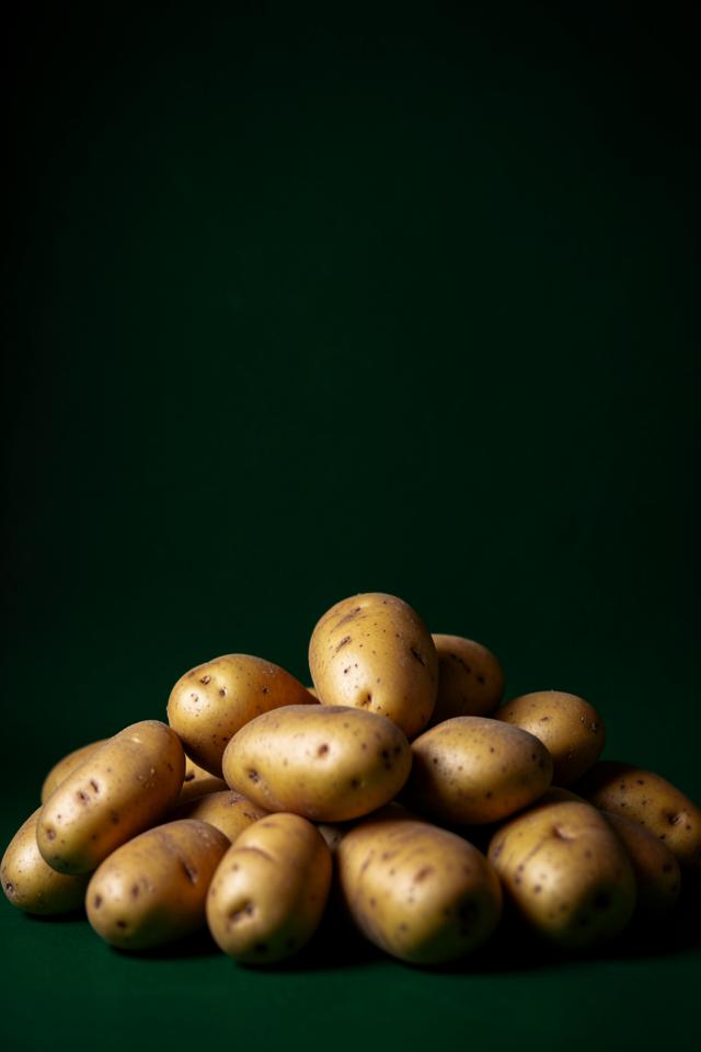 Fresh washed potatoes packed in a wooden crate